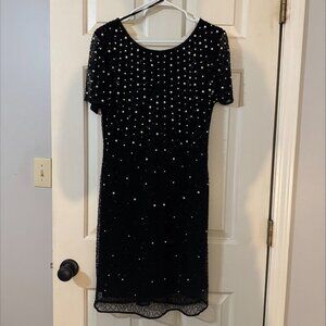 Formal black dress with pearls and beading